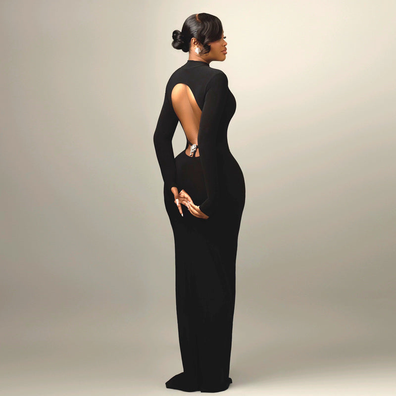 Womens Backless High Neck Bodycon Long Dress