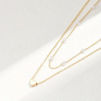 Fashion Imitation Pearl Layered Necklace with Heart Pendant for Women Men
