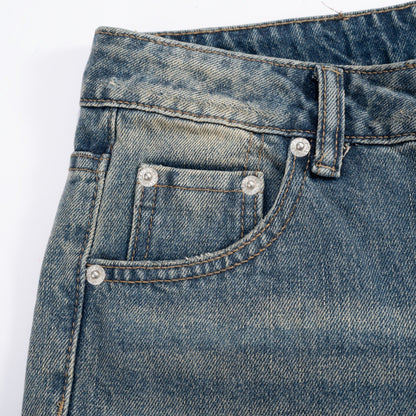 Witgewassen denim broek met wijde pijpen
