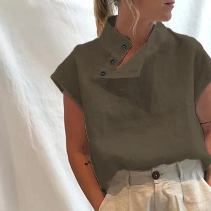 Plus Size Women's Sleeveless Pullover Solid Color Slim Collar Shirt