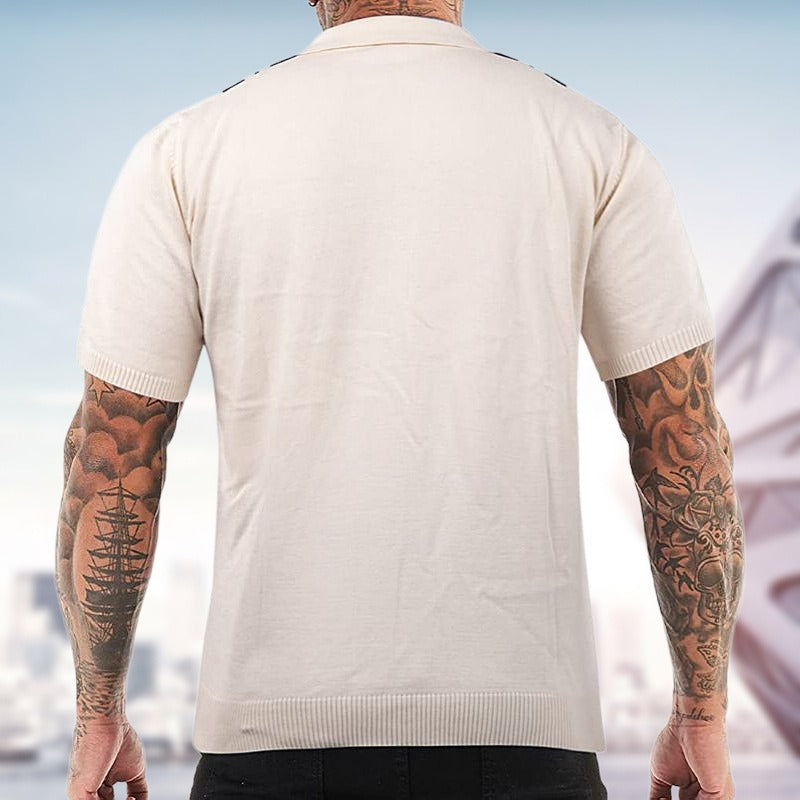 Zomerse gestreepte gebreide casual poloshirt met korte mouwen