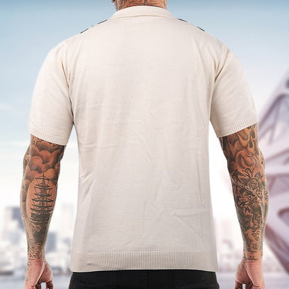 Zomerse gestreepte gebreide casual poloshirt met korte mouwen