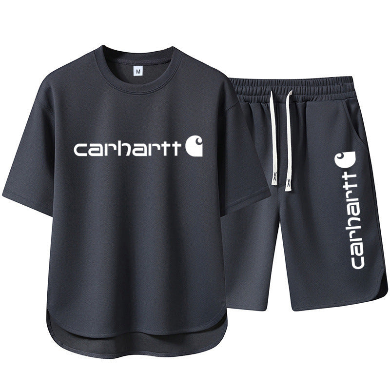Summer Men's High-end Casual Sports Set Loose Fashion Versatile Shorts Round Neck Short Sleeve T-Shirt Two-piece Set