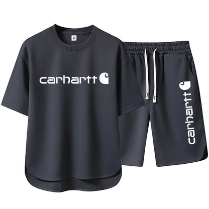 Summer Men's High-end Casual Sports Set Loose Fashion Versatile Shorts Round Neck Short Sleeve T-Shirt Two-piece Set