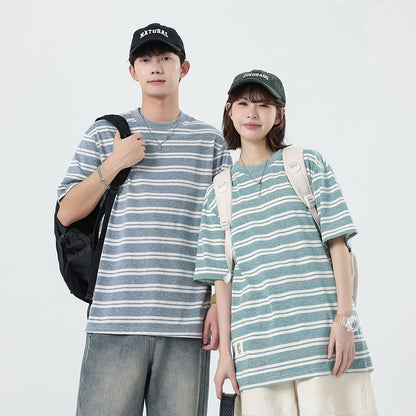 Cloud striped T-shirt men's short sleeved summer