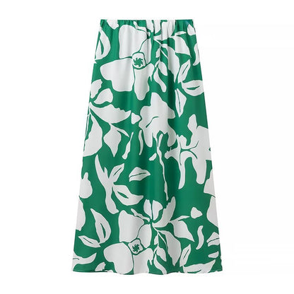 Neck strap+printed half skirt set for women