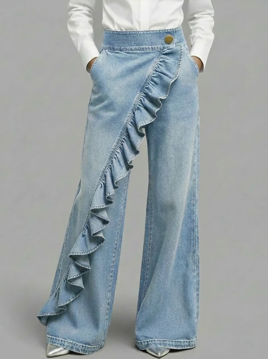 Retro High Waist A-Line Denim Dress