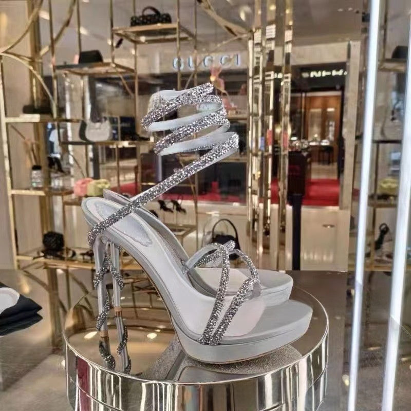 Rhinestone Snake Stiletto Platform Sandals
