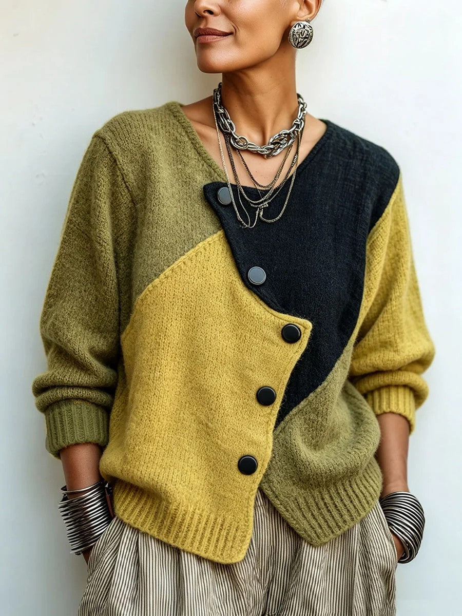 Women's Retro Color-Block Knit Cardigan