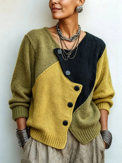 Women's Retro Color-Block Knit Cardigan