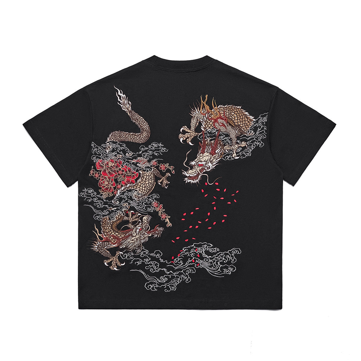 Chinese style flying dragon heavy industry embroidered short-sleeved T-shirt