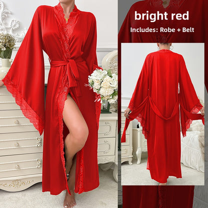 Lady's lace long-sleeved nightgown set