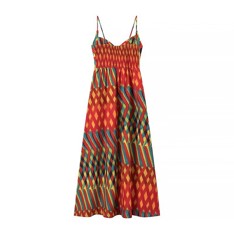 Elegant Suspender Printed Dress