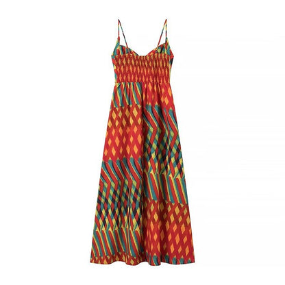 Elegant Suspender Printed Dress