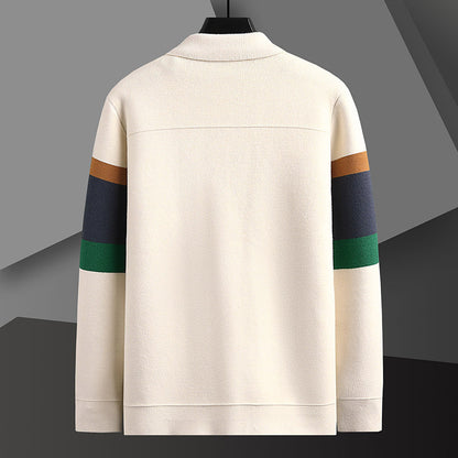 Mens Lapel Color Block Knitted Cardigan