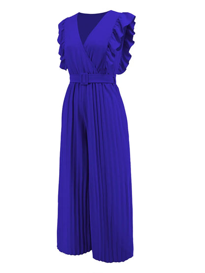 Geplooide jumpsuit met ceintuur en korte ruches mouwen