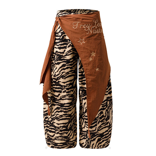 Casual broek met zebraprint rechte losse pijpen met scherpe randen