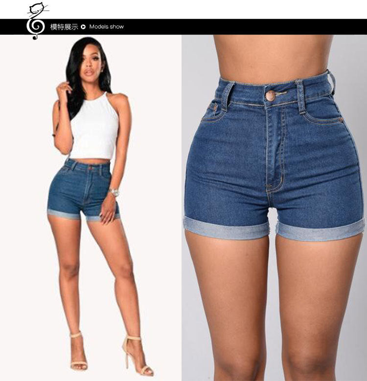Cross-border e-commerce sourcing 2025 European and American new style women's clothing AliExpress Wish best-selling denim shorts with rolled-up hem sexy hot pants