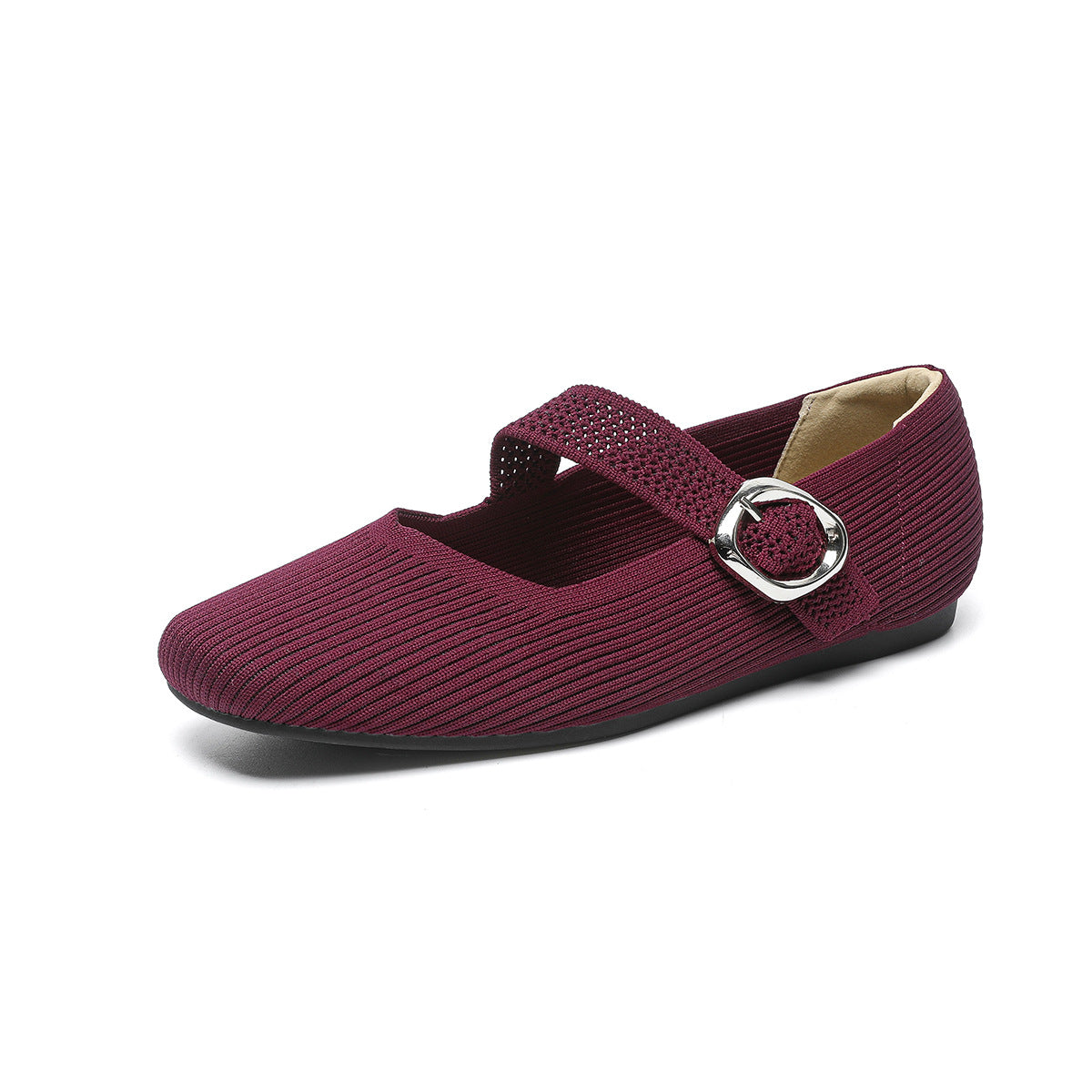Mary Jane Flat Shoes Square Toe Buckle Strap