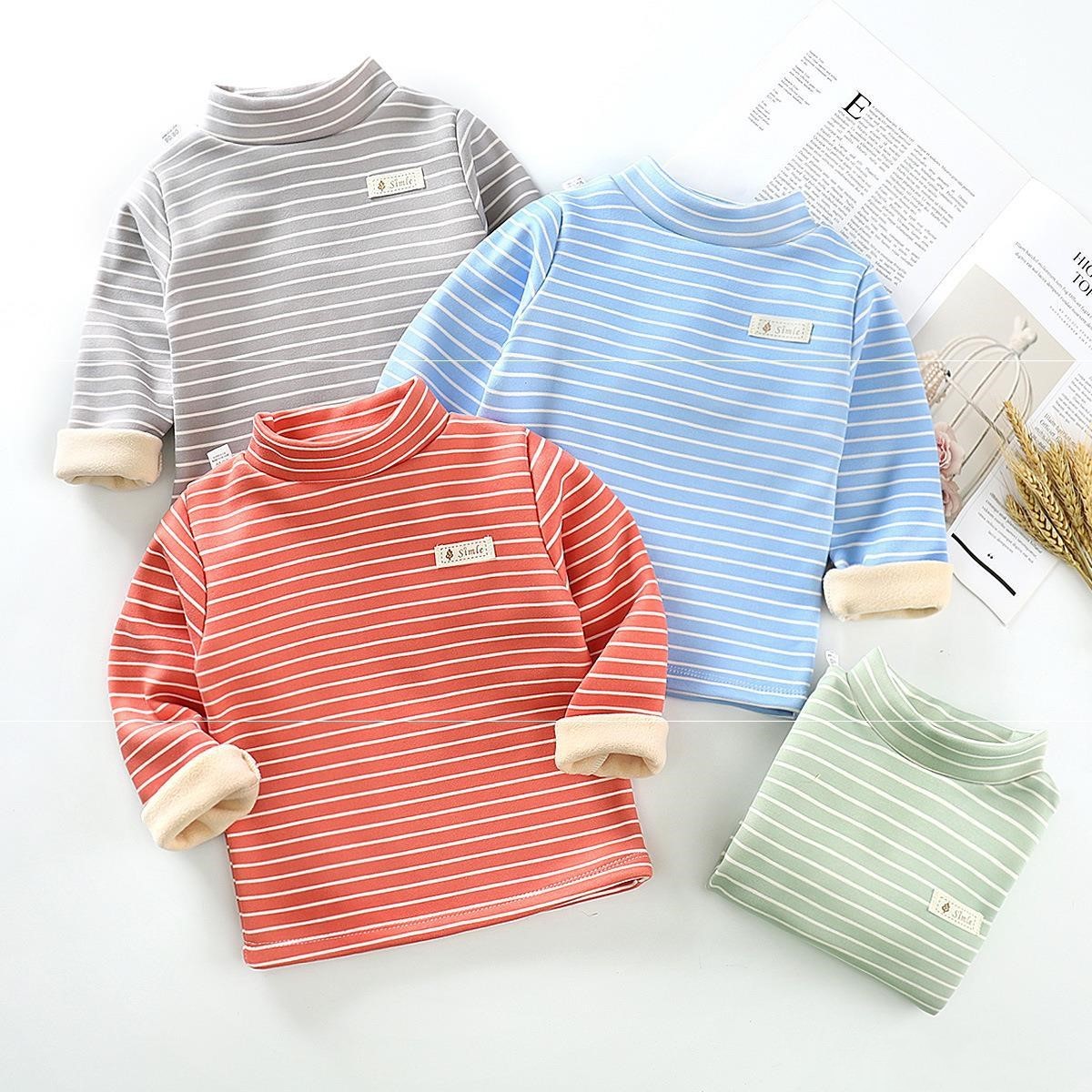 Kinder herfst- en winter gestreepte fluwelen basisshirt unisex