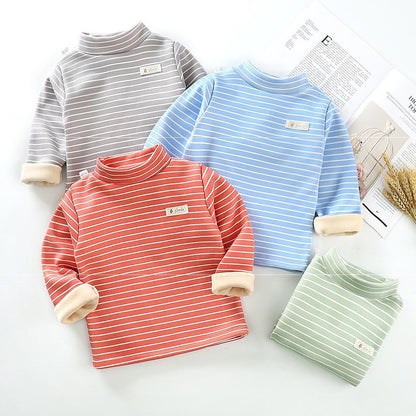 Kinder herfst- en winter gestreepte fluwelen basisshirt unisex