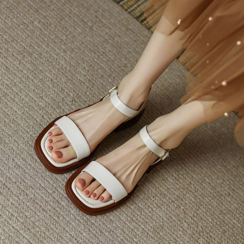 Women Retro Strapped Sandals Low Heel Comfortable Flats