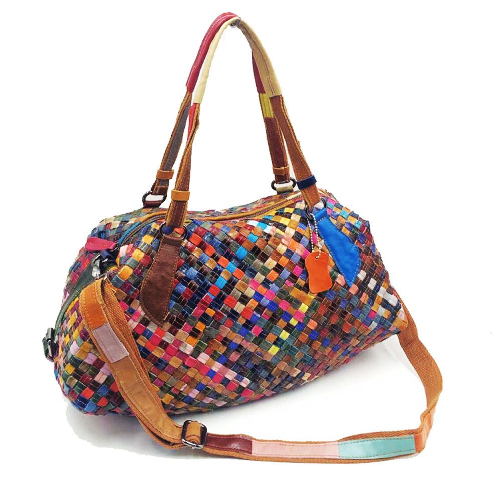 European and American women's bag wholesale hand-woven color leather stitching handbag messenger bag women's bag