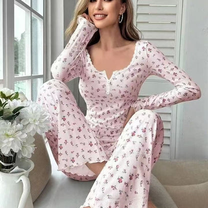Floral Print Long Sleeve Pajama Set