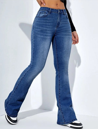 Dames slim-fit jeans met uitlopende pijpen