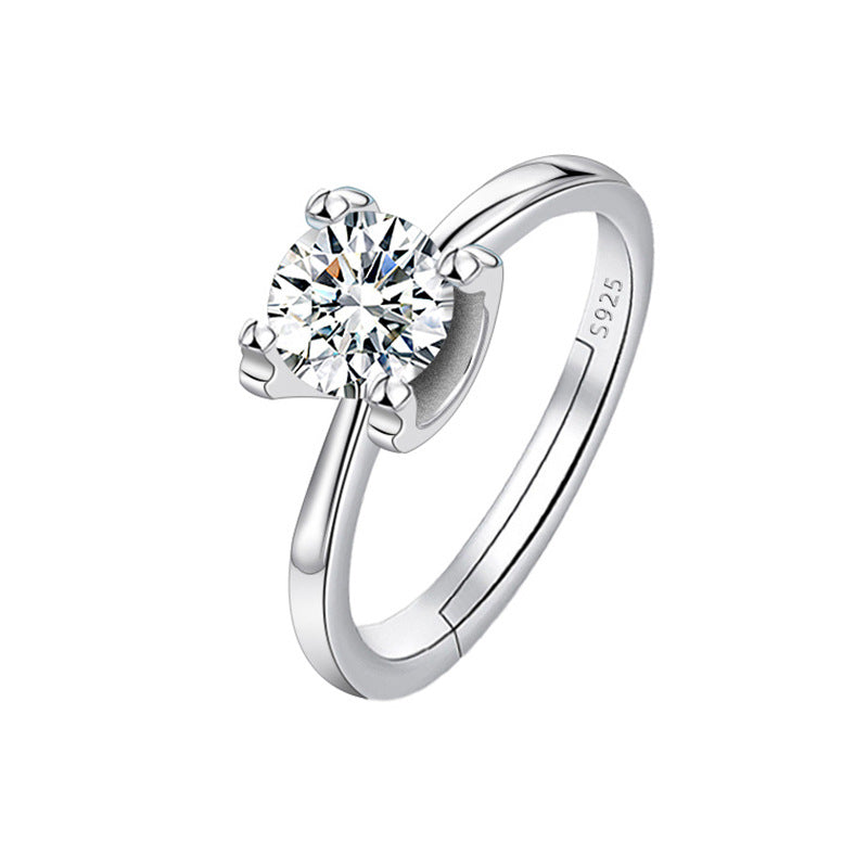 Adjustable Cubic Zirconia Ring Women Classic Six Claw Design
