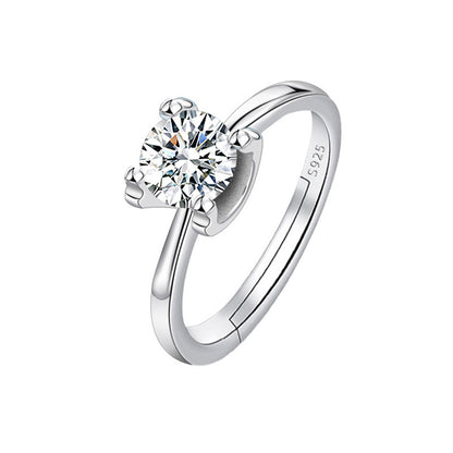 Adjustable Cubic Zirconia Ring Women Classic Six Claw Design