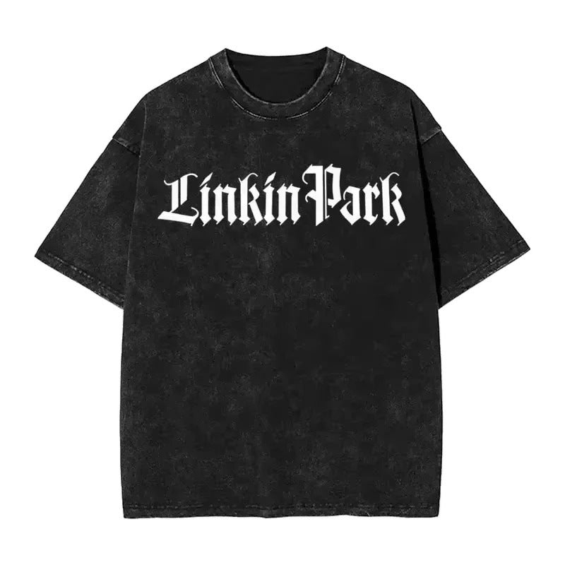 Summer Letter Pattern Printed T-Shirt Cotton Washed Vintage Distressed Short Sleeve Trendy Hip Hop Top
