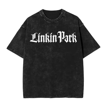 Summer Letter Pattern Printed T-Shirt Cotton Washed Vintage Distressed Short Sleeve Trendy Hip Hop Top