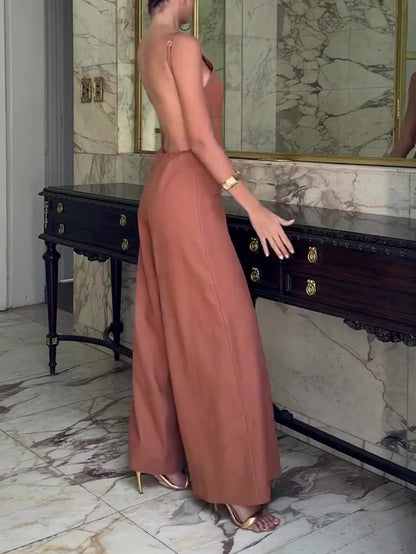 Bruine halterrug jumpsuit