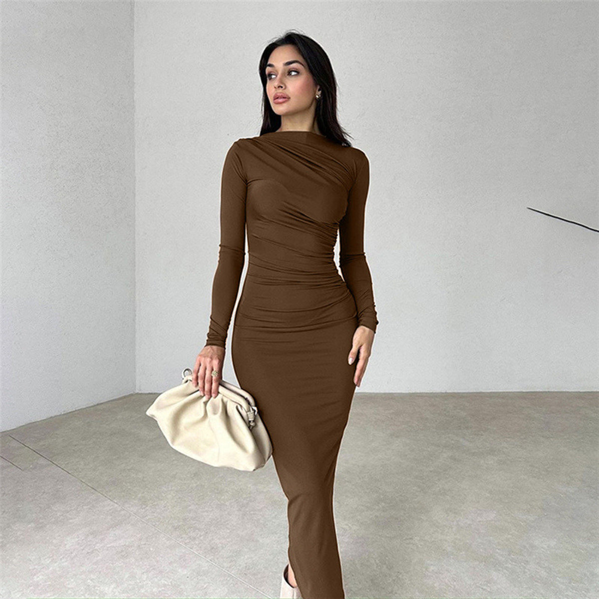 Elegant Solid Color Long Bodycon Dress for WomenFitted Silhouette Casual Wear