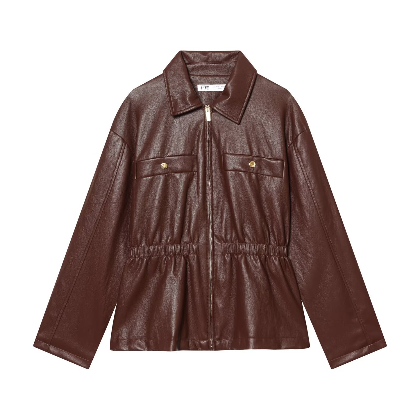 Imitation leather elastic waist jacket