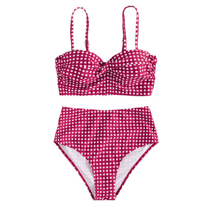Geruite bikini met hoge taille en borstvulling