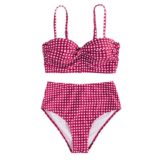 Geruite bikini met hoge taille en borstvulling