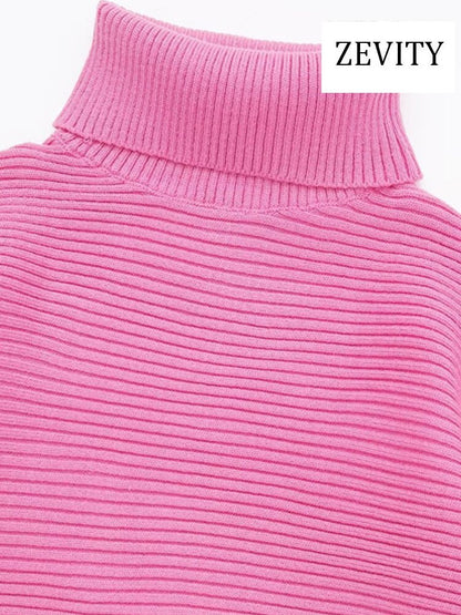 Women Fashion Loose Turtleneck Knit Sweater And High Elastic Waist A Line Mini Skirts Female Two Piece Sets
