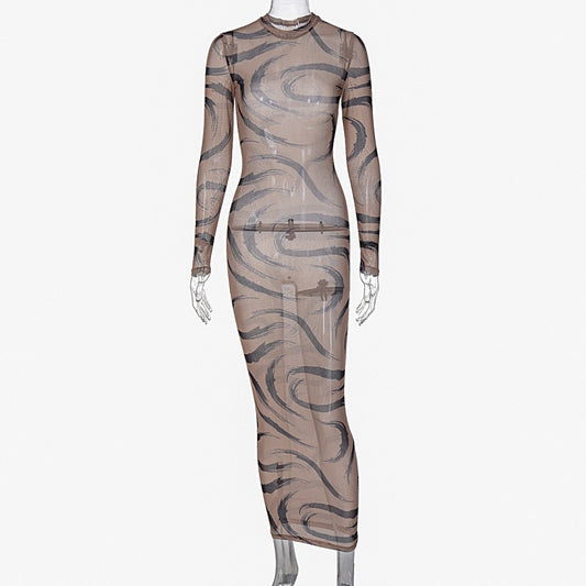 Long Sleeve O-Neck Bodycon Midi Dresses For Women