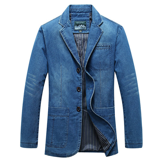 Men's Slim Fit Solid Color Denim Jacket Casual Zipper Hooded Coat