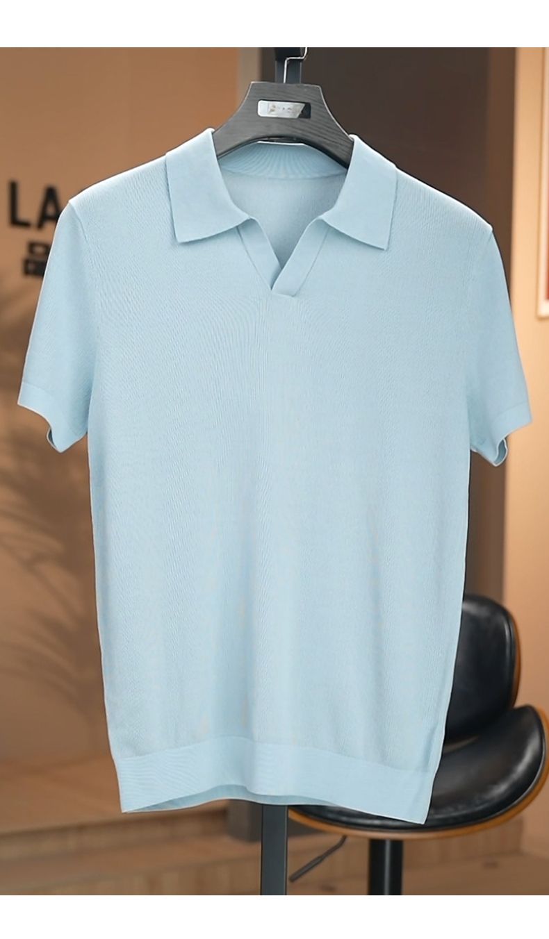 Men's Vintage Mulberry Silk Blend Draped Seagull Collar Polo Shirt