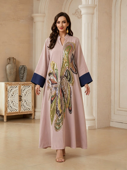 Elegant Floral Beaded Long Robe for Women