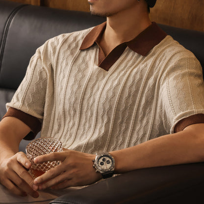 Men's Silk Jacquard Polo Shirt Summer Short Sleeve Knitwear
