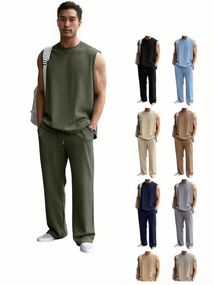 Men's Jacquard Ribbed Tank Top and Pants Set