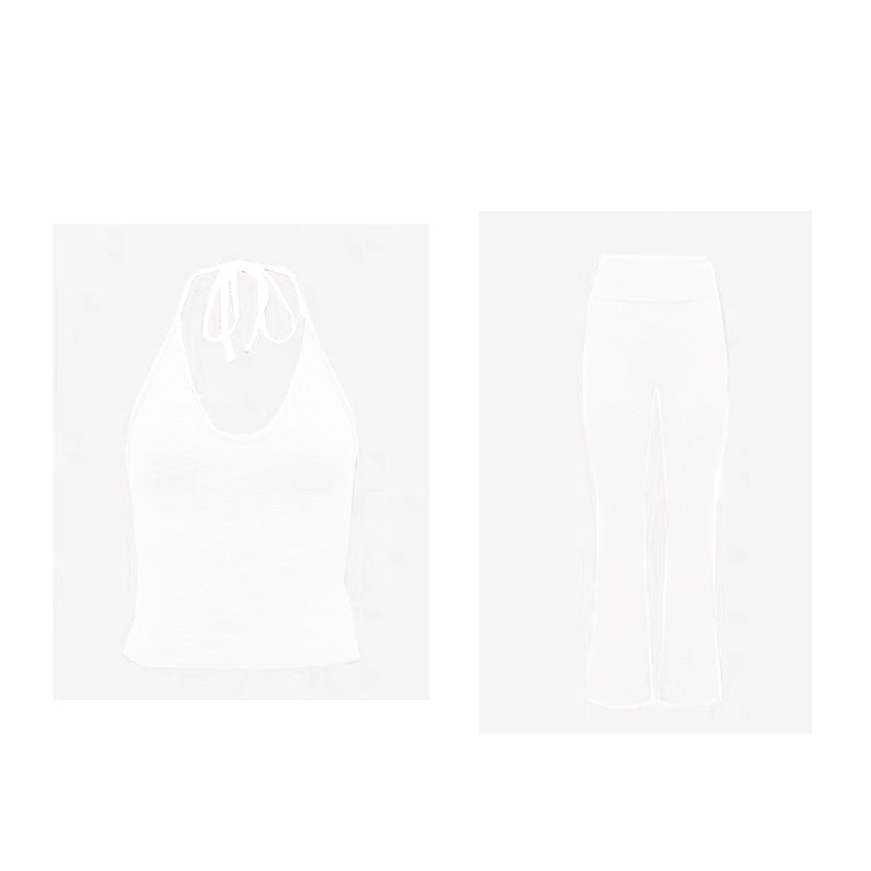Women Yoga Suit with Chest Pad High-Waist Flared Trousers