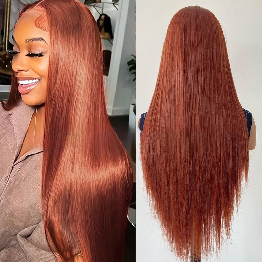 Women's Ginger Brown Front Lace Synthetic Wig