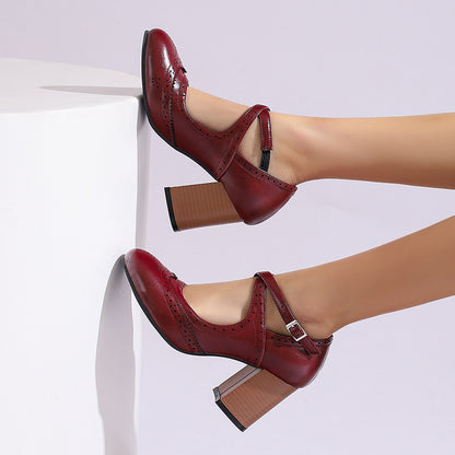 Retro Chunky Heel Ankle Strap Women's Shoes