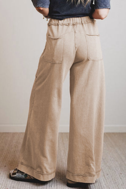 Mineral Wash Retro Westernbroek met trekkoord hoge taille en wijde pijpen
