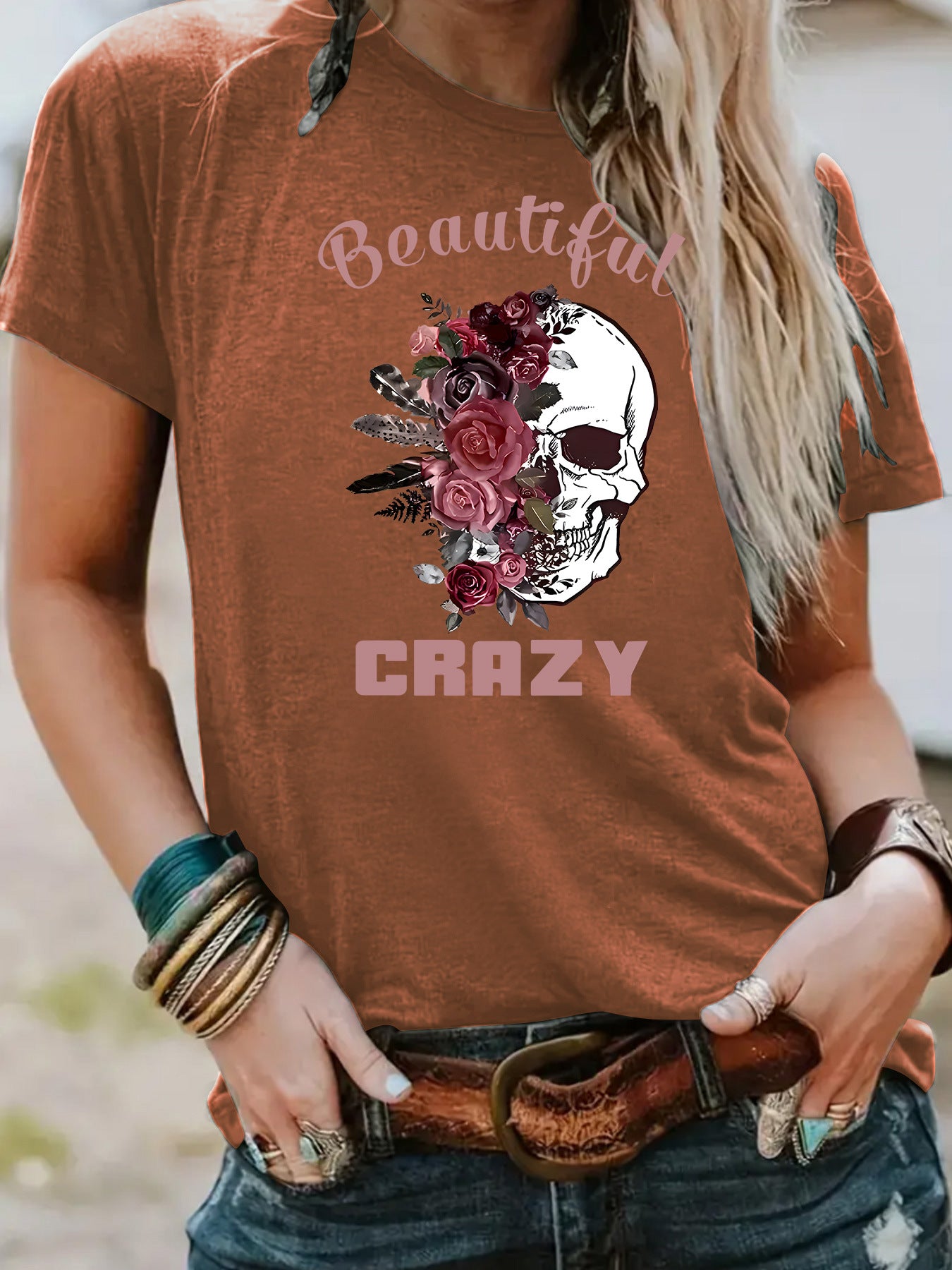Skull flower printed top for women